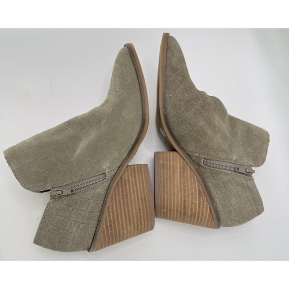 Lucky Brand Ankle Leather Upper Khaki Green Croc Heeled Booties Sz 7 Saucie - Picture 6 of 9